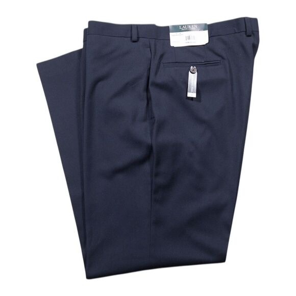 Ralph Lauren Mens Dress Pants 40x32 Navy Blue Flat Front Straight Trousers NWT